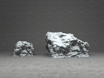 Natural Stone And Wood Elements With Snow Covered Surfaces In Gray Background 3d model