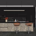 Modern Kitchen Interior With Black Cabinets Marble Island And Bar Stools