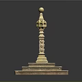 Ornate Decorative Column With Carved Patterns Top Sphere And Stone Base