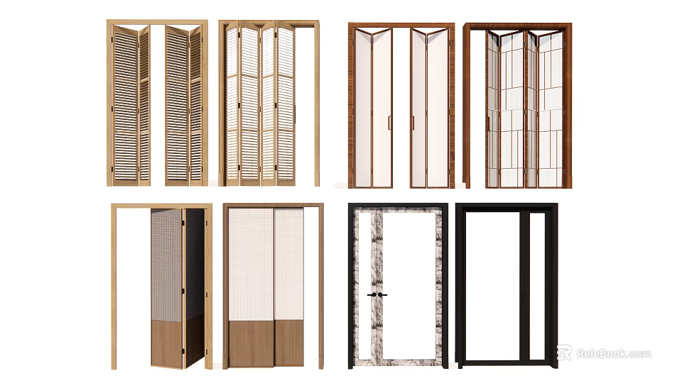 Folding Doors With Various Styles Wooden Glass Panel And Louver Design For Modern Home 3d model 