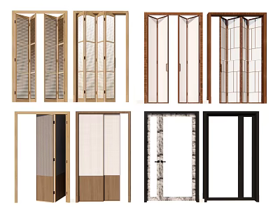 Folding Doors With Various Styles Wooden Glass Panel And Louver Design For Modern Home 3d model