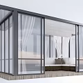 Garden Glass Sunroom Featuring Large Windows White Curtains Wooden Base And Comfortable Sofa