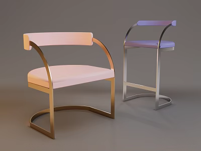 Stylish Modern Upholstered Leisure Chairs With Pink Gold And Purple Silver Curved Frames 3d model