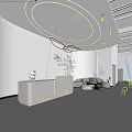 Minimalist Modern Reception Desk Area For Baby Star Media International With White Sofa And Plants