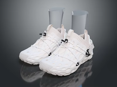 White Everyday Casual Shoes With Knit Mesh Upper Gray Heel And Textured Sole 3d model