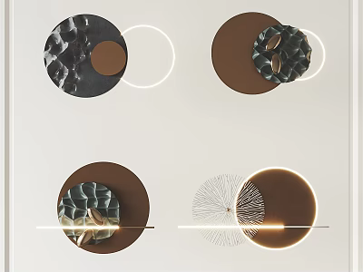 Modern Geometric Circular Wall Decor With Brown Textured Accents And White Rings 3d model
