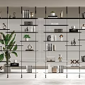 Modern Multi Tier Shelving Unit With Books Decorative Ornaments And Potted Plant