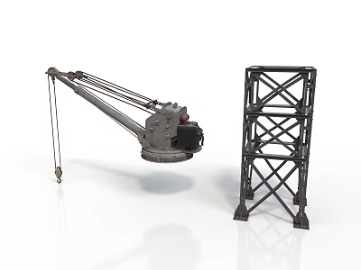 Industrial Crane Model And Metal Tower Structure On White Background 3d model