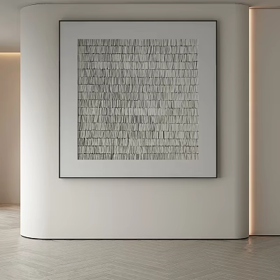 Minimalist Modern Abstract Painting With Vertical Lines And Monochromatic Design On Light Wall 3d model