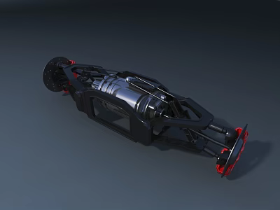 Sports Car Chassis In Black With Red Rims And Streamlined Metallic Design 3d model
