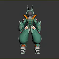 Game Movie Green Mech Character With Rabbit Ear Head Orange White Mechanical Details