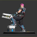 Elegant Pink Haired Mechanical Character Holding Weapon On Circular Platform 3d model