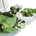 Fresh Green Vegetables Cabbage Artichoke with Green Paste White Trays and Bottles in Canvas Bag