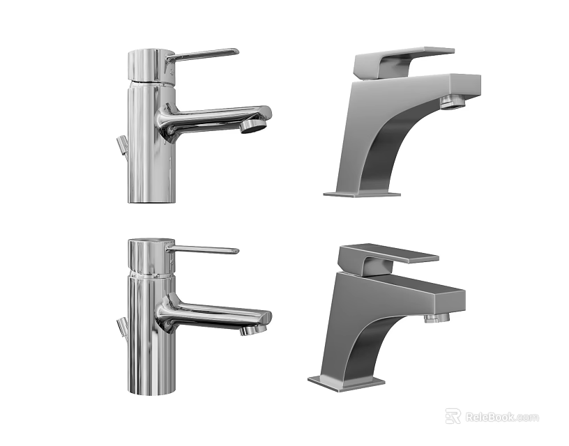 Modern Single Handle Faucets With Different Design Styles And Chrome Finishes 3d model 