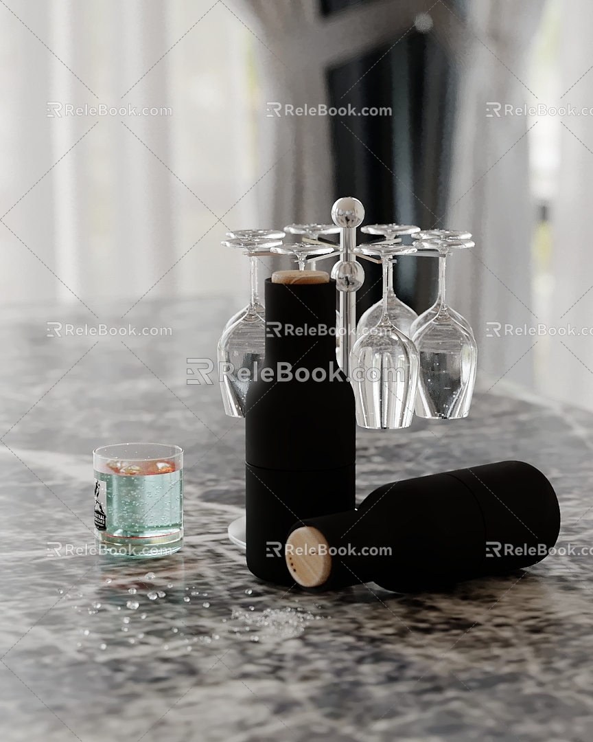 Modern ornaments combination cup with water glass wine glass combination high foot 3d model