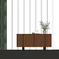 Wooden Entryway Side Cabinet With Vertical Slat Design Black Legs And Potted Plant Decor