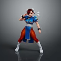3D Female Character In Blue Outfit Red Pants White Boots Fighting Stance