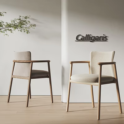 Elegant Modern Chair With Wooden Armrests Light Fabric Upholstery Calligaris Interior 3d model