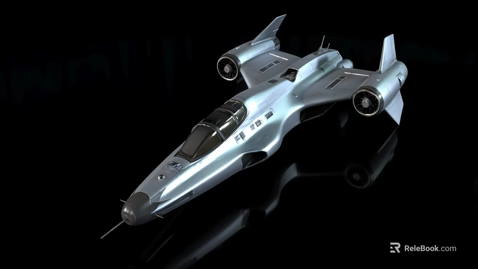 Futuristic Silver Streamlined Aircraft with Twin Engines Cockpit and Reflective Surface 3d model 