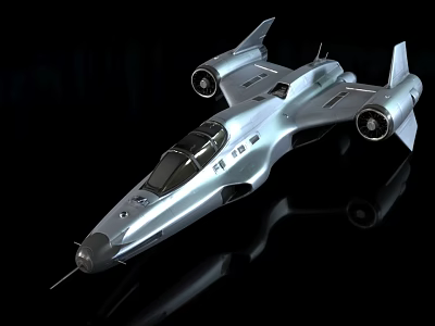 Futuristic Silver Streamlined Aircraft with Twin Engines Cockpit and Reflective Surface 3d model