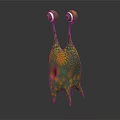 Cartoon Monster Character With Big Eyes Green Yellow Spotted Body And Legs