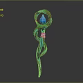 Enchanted Magic Staff With Twisted Design Blue Gem And Red Ribbon