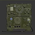 Vintage Green Military Radio Communication Device With Knobs Dials And Cable 3d model