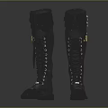 Classic Black Knee High Leather Boots With Lace Up Design And Decorative Badge