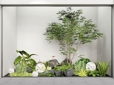 Modern landscape sketch courtyard plant sketch landscape patio plant pile fern stone model