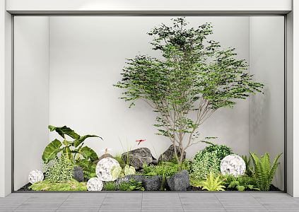 Modern landscape sketch courtyard plant sketch landscape patio plant pile fern stone 3d model