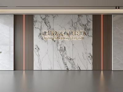 Modern Architectural Interior Marble Feature Wall With Warm Lighting And Side Panels 3d model