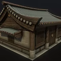 Traditional Asian Architecture With Gray Tile Roof Wooden Doors And Lattice Windows