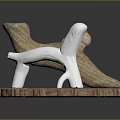 Wooden And Stone Sculptural Decor On Carved Wood Base With Abstract Shape