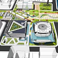 Contemporary Urban Cityscape Featuring Modern Buildings Green Roof Plaza And Tall Skyscrapers