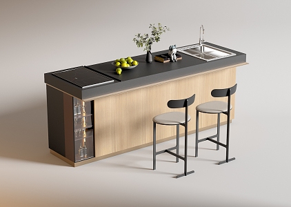 Modern Bar Chair Combination Western Kitchen Bar Counter Central Island Sink Bar Chair 3d model