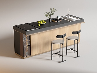 Modern Bar Chair Combination Western Kitchen Bar Counter Central Island Sink Bar Chair 3d model