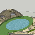 Circular Architectural Design Featuring Blue Central Pool Stepped Seating And Green Lawn 3d model