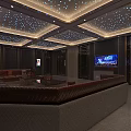 Modern KTV Interior With Starry Ceiling Orange Sofas And TV Screen 3d model