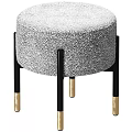 Modern Round Gray Textured Fabric Ottoman With Black Legs And Gold Feet