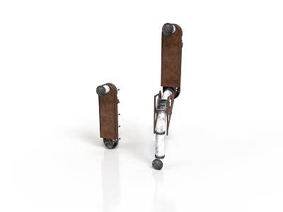 Industrial Rusty Metal Mechanical Arm Equipment With Different Sizes Wheels And Structural Parts 3d model