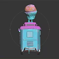 Colorful Pink And Blue Ice Cream Cart With Delicious Ice Cream Cone On Top