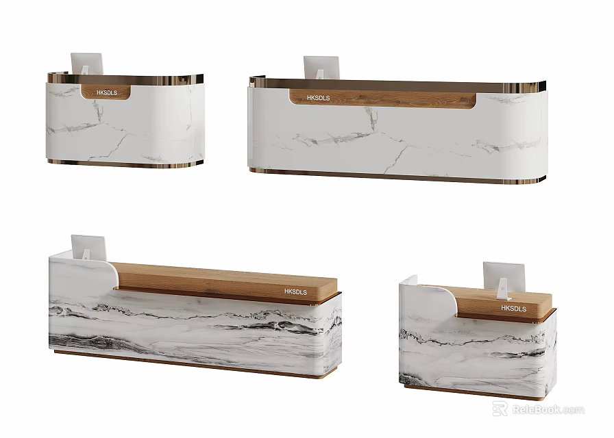 Modern Reception Desk With Marble Texture White And Wood Color Different Styles 3d model 