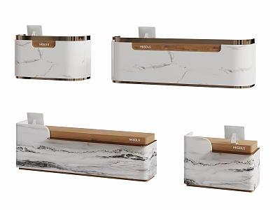 Modern Reception Desk With Marble Texture White And Wood Color Different Styles 3d model