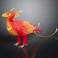 Vibrant Red Orange Phoenix With Yellow Crest Tail Feathers Standing On Black Surface 3d model