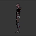 Futuristic Game Movie Character In Red And Gray Tech Armor With Glowing Details Standing Pose