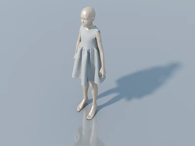 Light Blue Hinged Door With Little Girl In Dress And Shadow Reflection 3d model