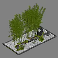 Bamboo Garden Landscape With Tall Green Bamboo Stalks Stone Gravel And Small Plants
