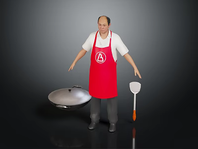 Modern Red Kitchen Apron With White Logo For Cooking And Daily Use 3d model