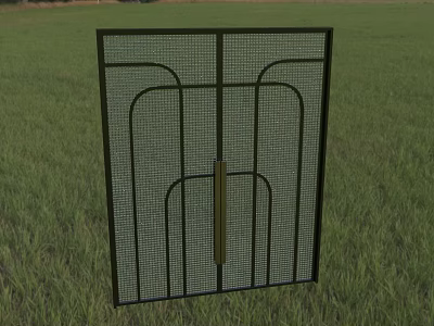 Black Metal Mesh Outdoor Decorative Screen Standing On Green Grass Field 3d model