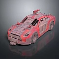 Red Modified Car With Rusty Metal Plates And Roof Mounted Weapon